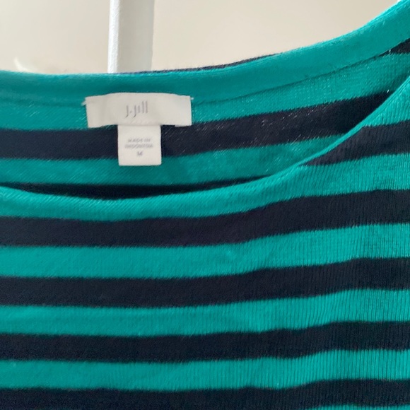 J JILL Striped Knit Top 3/4 Sleeve Green/Navy Size M - Picture 2 of 4